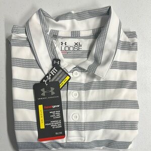 Under Armour Gray and White Striped Polo Shirt